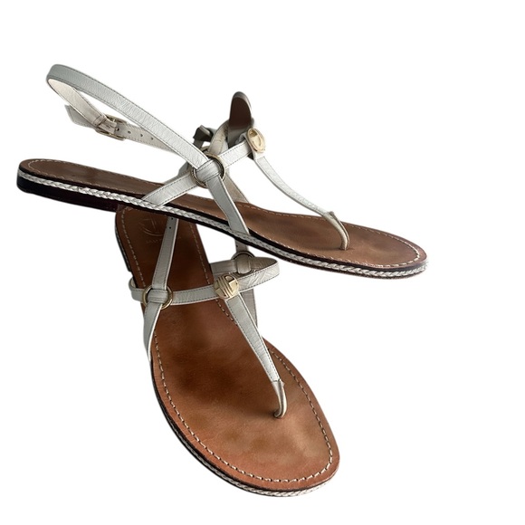 Lilly Pulitzer Sandal Leather Via Palm Beach Leather Flat Strap White Size 10 - Picture 5 of 8